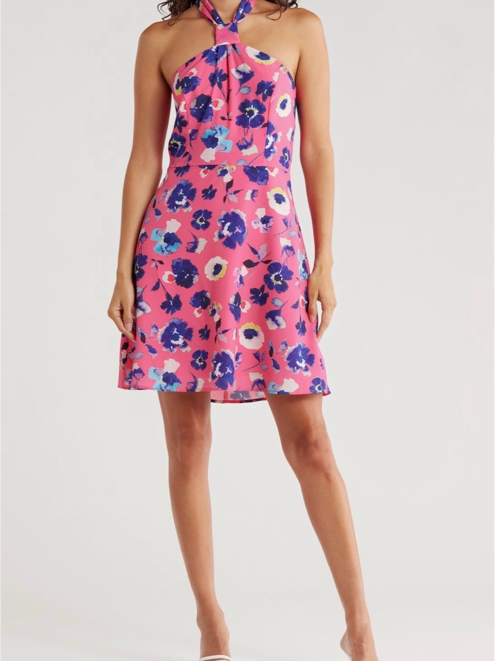 Hutch Pink Floral Halter Dress with Blue Accents